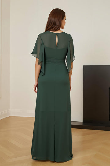 Robe de mère de la mariée froncée vert foncé avec manches flottantes